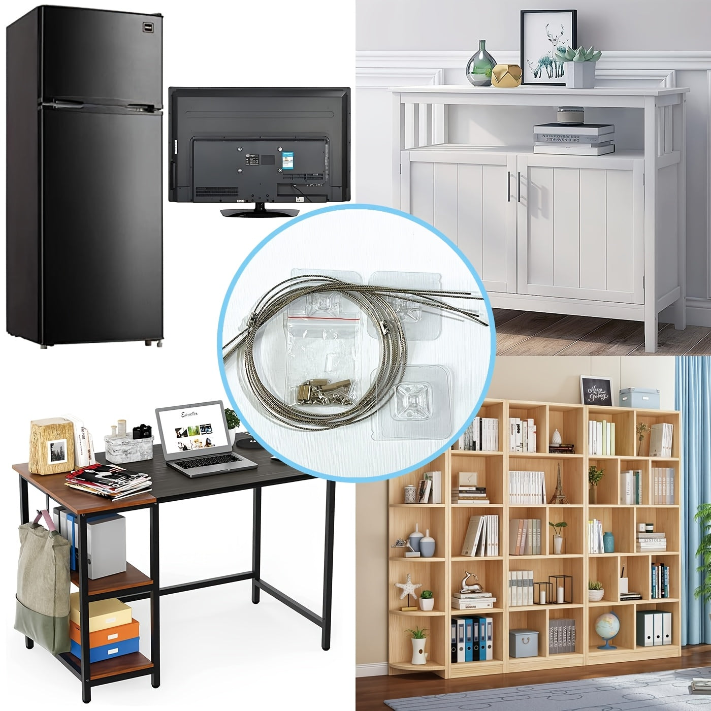 Adjustable TV Safety Strap 41.34 Inches No-Drill Furniture Anchor Silver