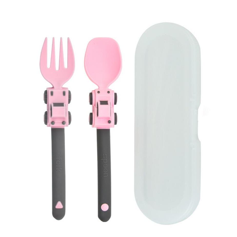 Kids Cartoon Race Car Kids Utensils Fork and Spoon Set for Children Self-Feeding