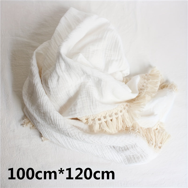 Double Gauze Space Theme Towel with Fringe Beige Pack of 1