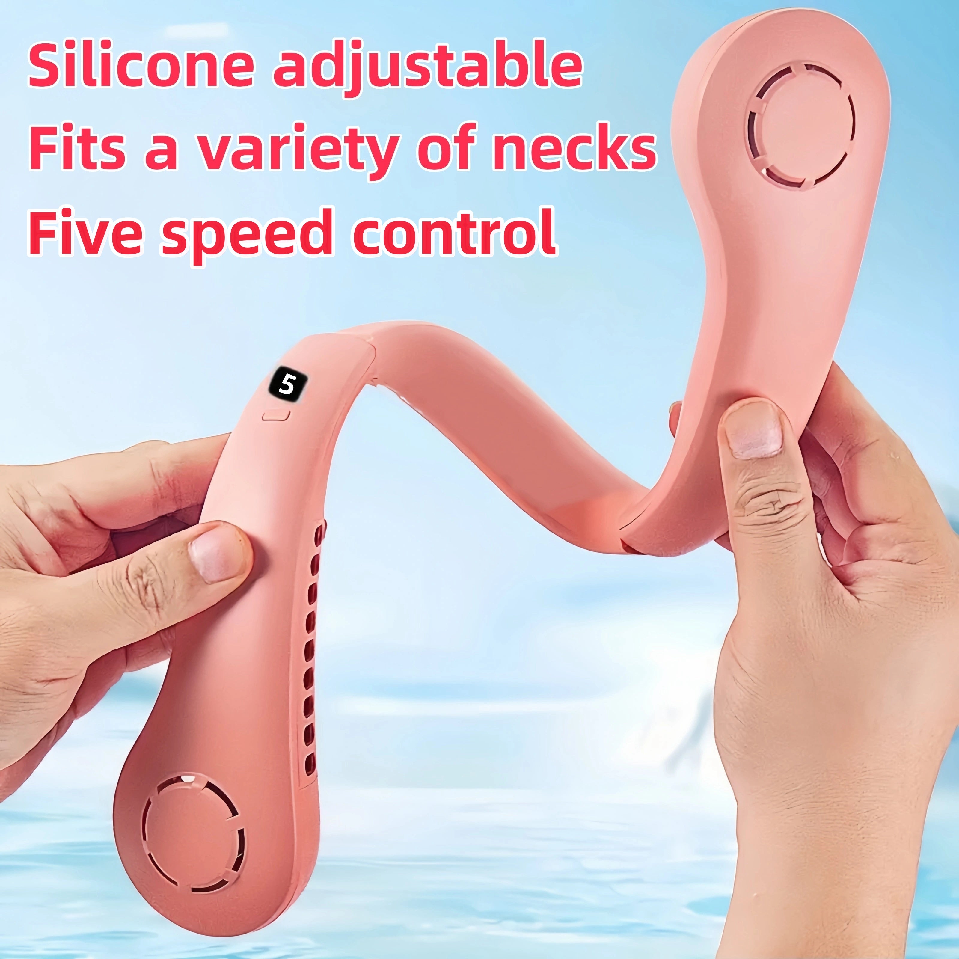 Portable Neck Fan with 5 Speeds, Digital Display, USB Rechargeable