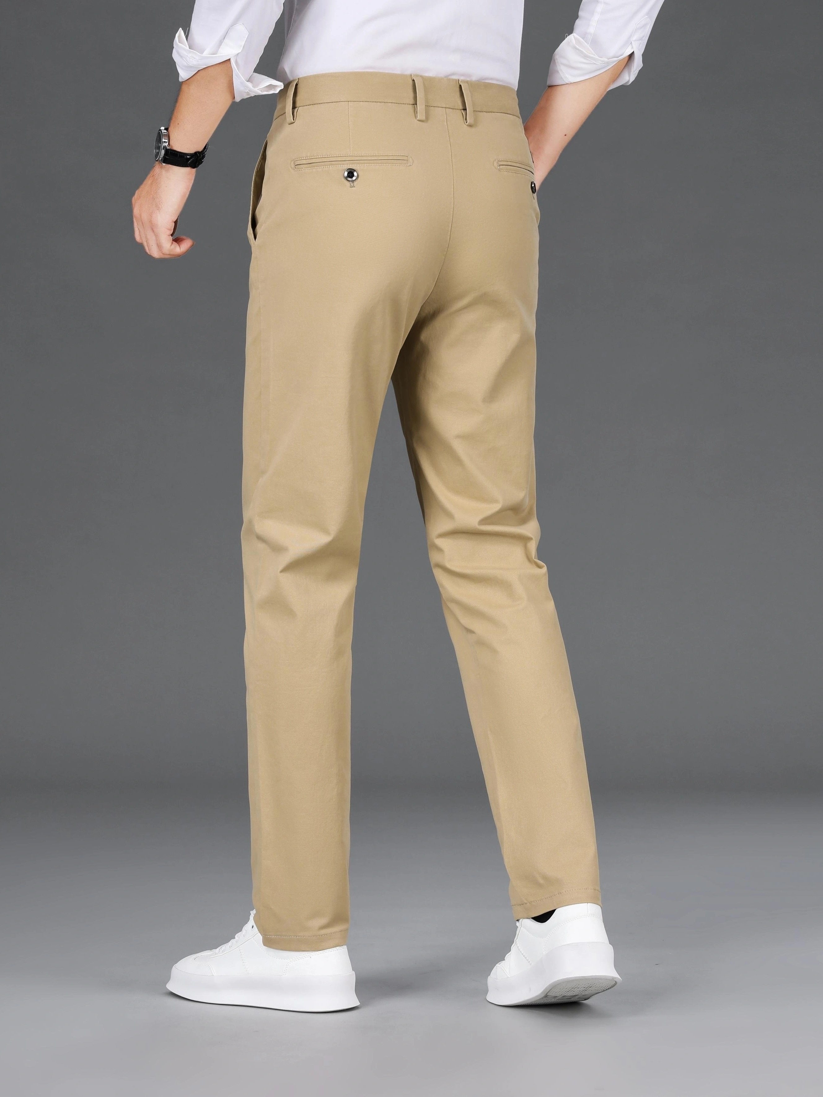 Pantalones de corte ajustado para hombre, mezcla de algodón, color sólido, microelástico, para negocios informales, de temporada completa
