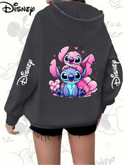 Plus-Size Cartoon Print Zip-Up Hoodie with Pockets and Drawstring for Spring Summer Fall