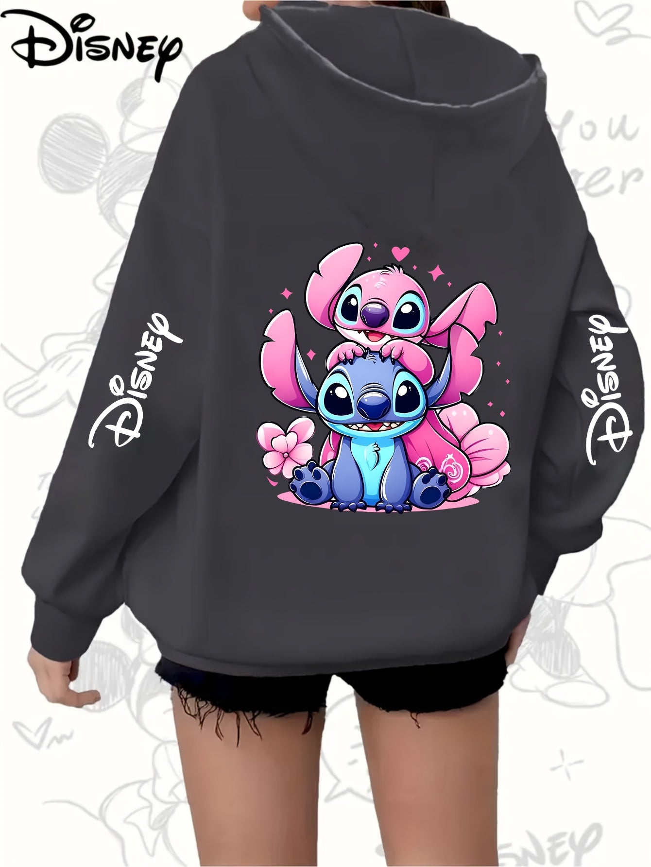Plus-Size Cartoon Print Zip-Up Hoodie with Pockets and Drawstring for Spring Summer Fall