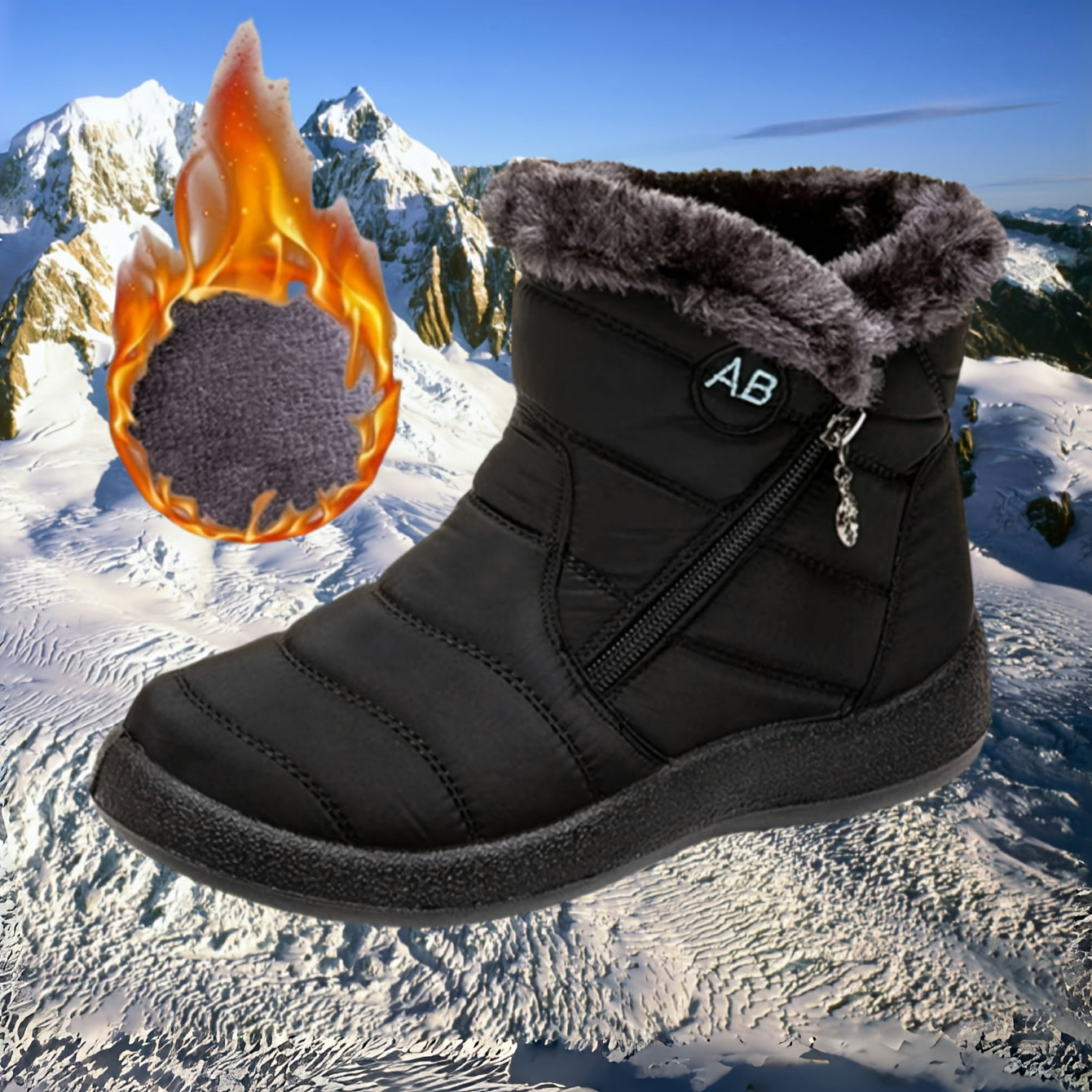 Women's Winter Snow Boots Mid-Calf Side Zipper Plush Lining