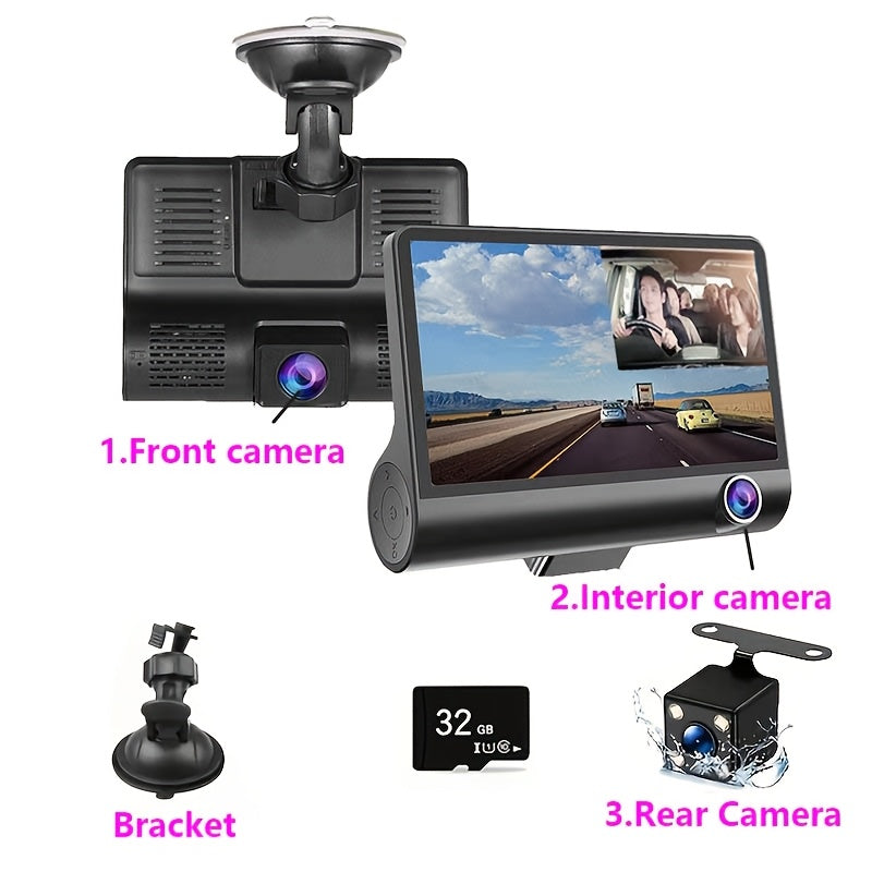 Dual Dash Cam with Front and Rear HD Night Vision 720p Interior Camera Suction Mount