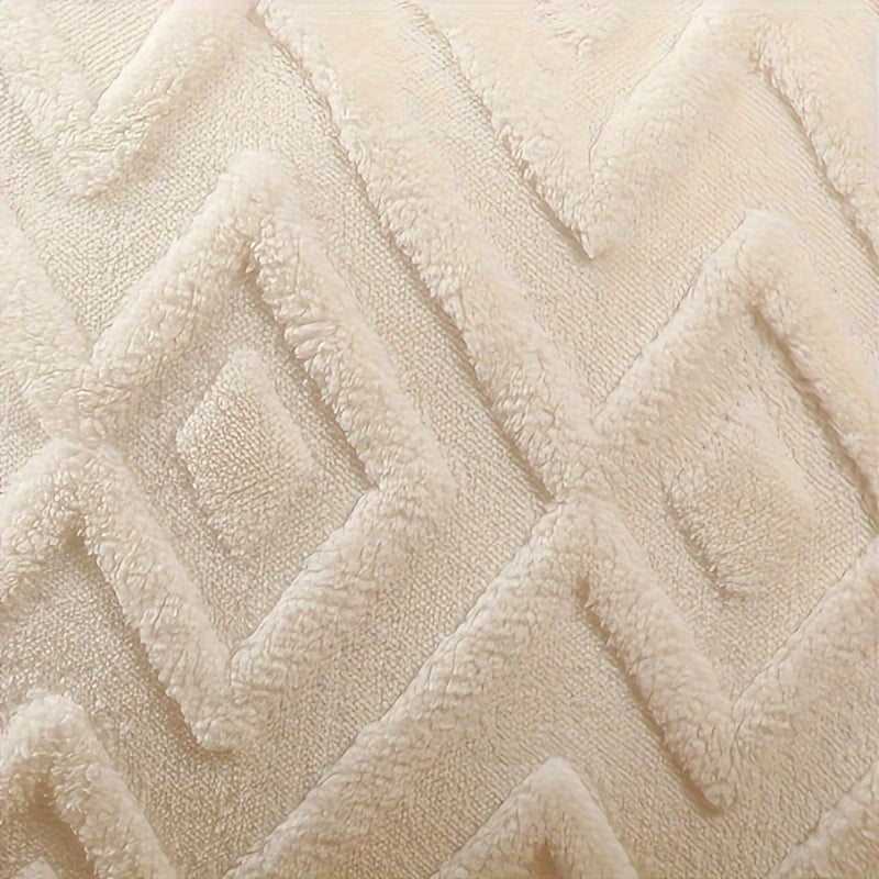 White Bohemian Faux Fur Pillow Cover with Geometric Pattern Zipper Closure for Sofa Bed Car Decor