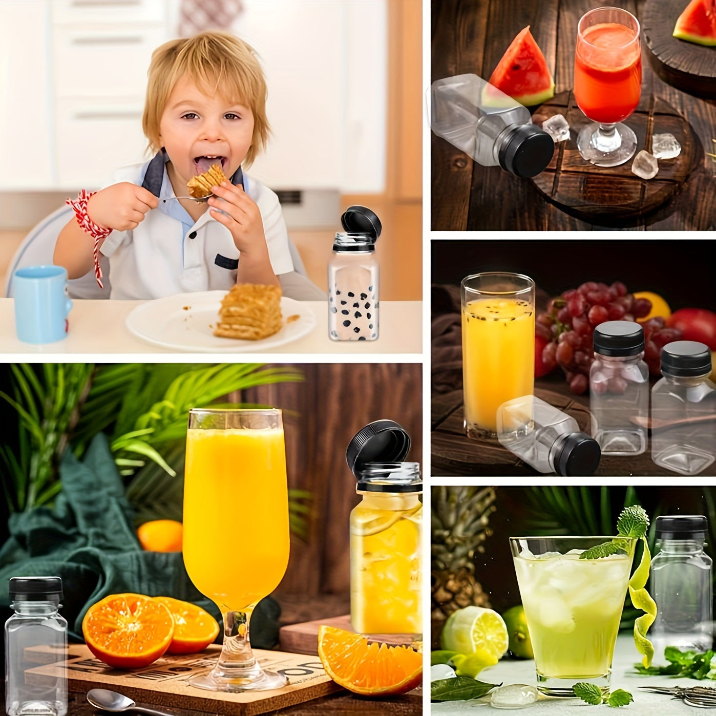 Leak-Proof Clear Plastic Juice Bottles for Juicing Smoothies Milk and Beverages 5/10 Pack