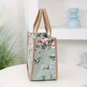 Floral Print Canvas Tote Bag with Zipper Closure and Fixed Shoulder Straps for Daily Commute Black Beige Green
