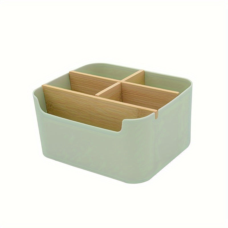 Bamboo Desk Organizer with 5 Compartments for Office Bathroom Living Room Storage