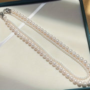 Women's Summer Double Layer Freshwater Pearl Necklace Bohemian Clavicle Jewelry Vacation Accessory