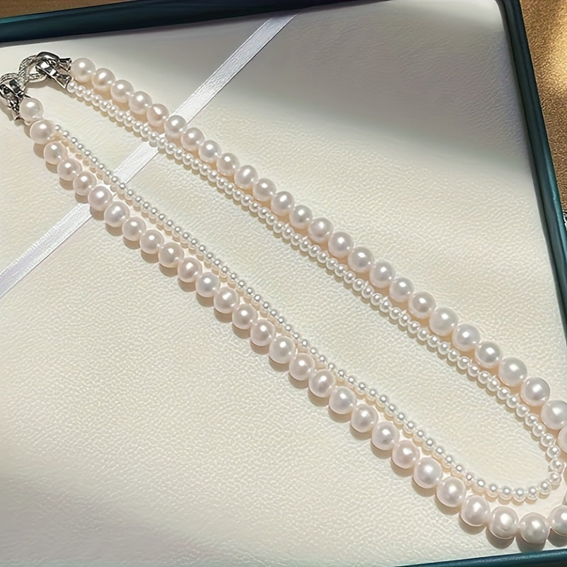 Women's Summer Double Layer Freshwater Pearl Necklace Bohemian Clavicle Jewelry Vacation Accessory