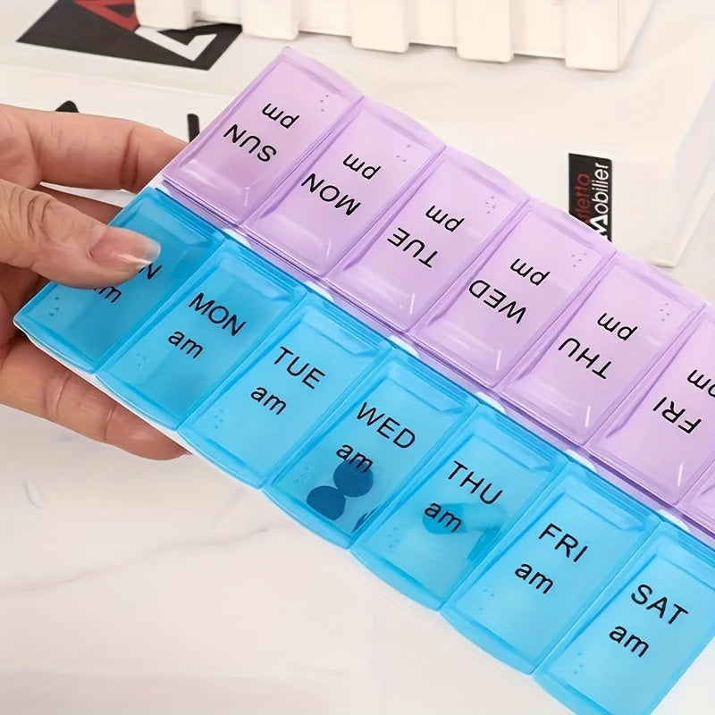Weekly Portable Pill Organizer 14 Compartments for Travel Medication Storage
