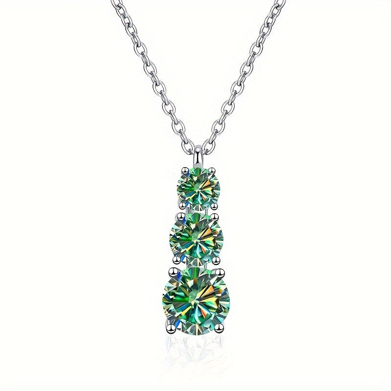 Collar con colgante de moissanita de 1.8 quilates, joyería de compromiso con triple piedra en plata de ley S925