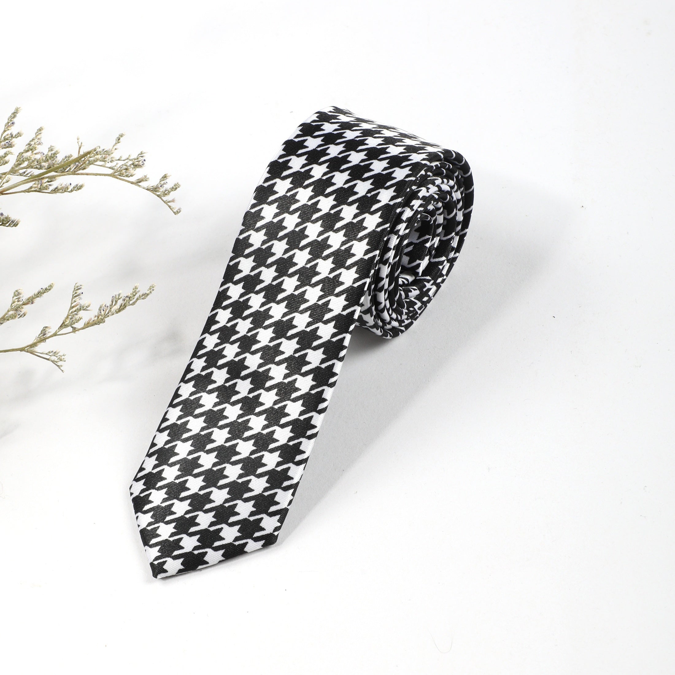 Erkaklar uchun Houndstooth naqshli galstuk, to'qilgan polyester, kundalik aksessuar