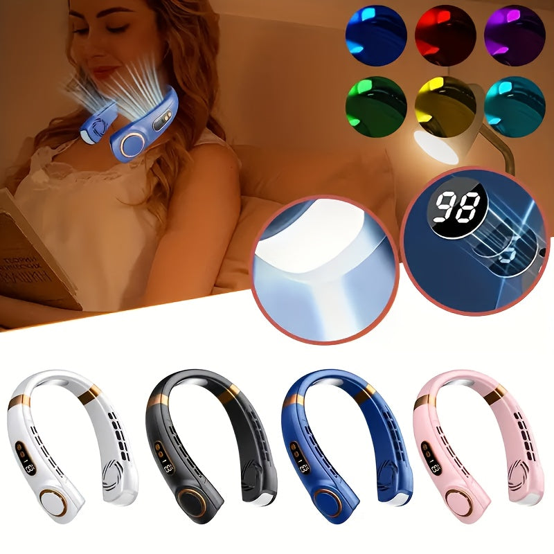 USB Neck Fan with Adjustable Speed LED Display Rechargeable Battery Lightweight for Outdoor Activities