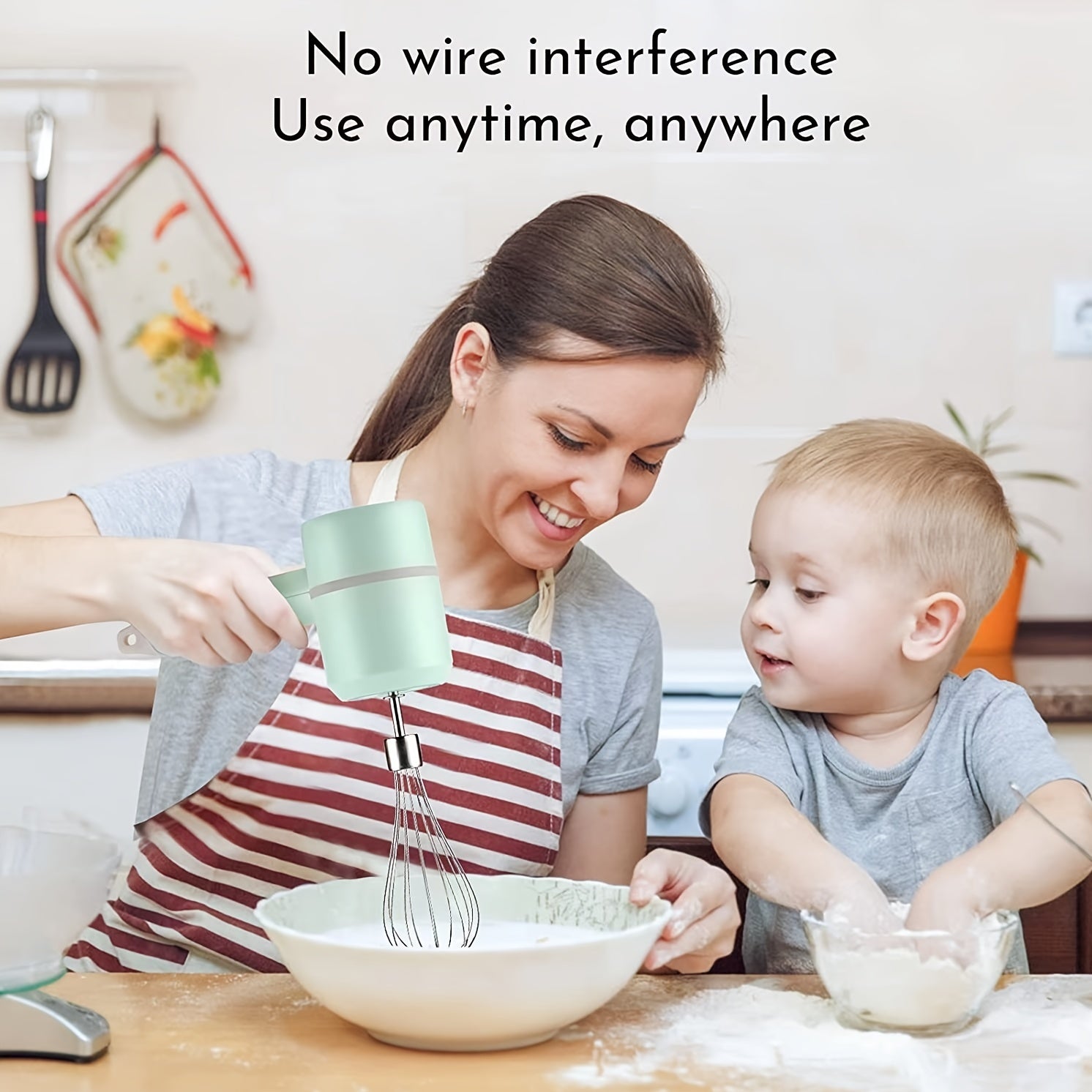 Batidora de mano inalámbrica para hornear y cocinar, potente, compacta