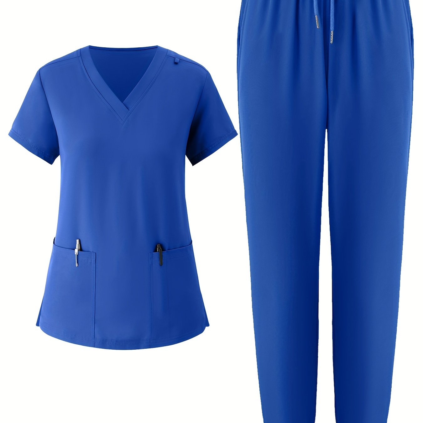 Women's V-Neck Scrub Set Solid Color Breathable Pockets All-Season Workwear