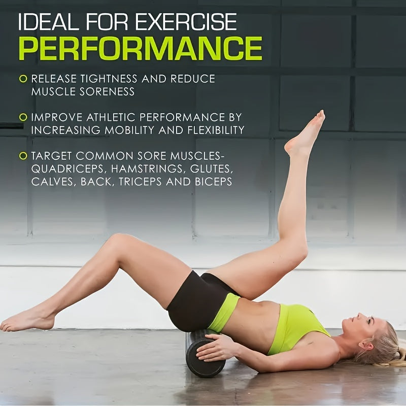 Черный ролик для йоги из высокоплотной пены средней жесткости для растяжки и восстановления мышц