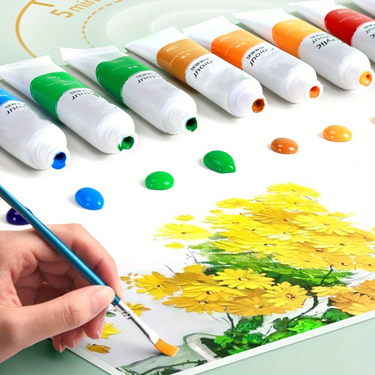 Набор акриловых красок из 24 цветов с тюбиками по 5 мл для ярких и универсальных художественных проектов, идеален для художников, студентов и мастеров.