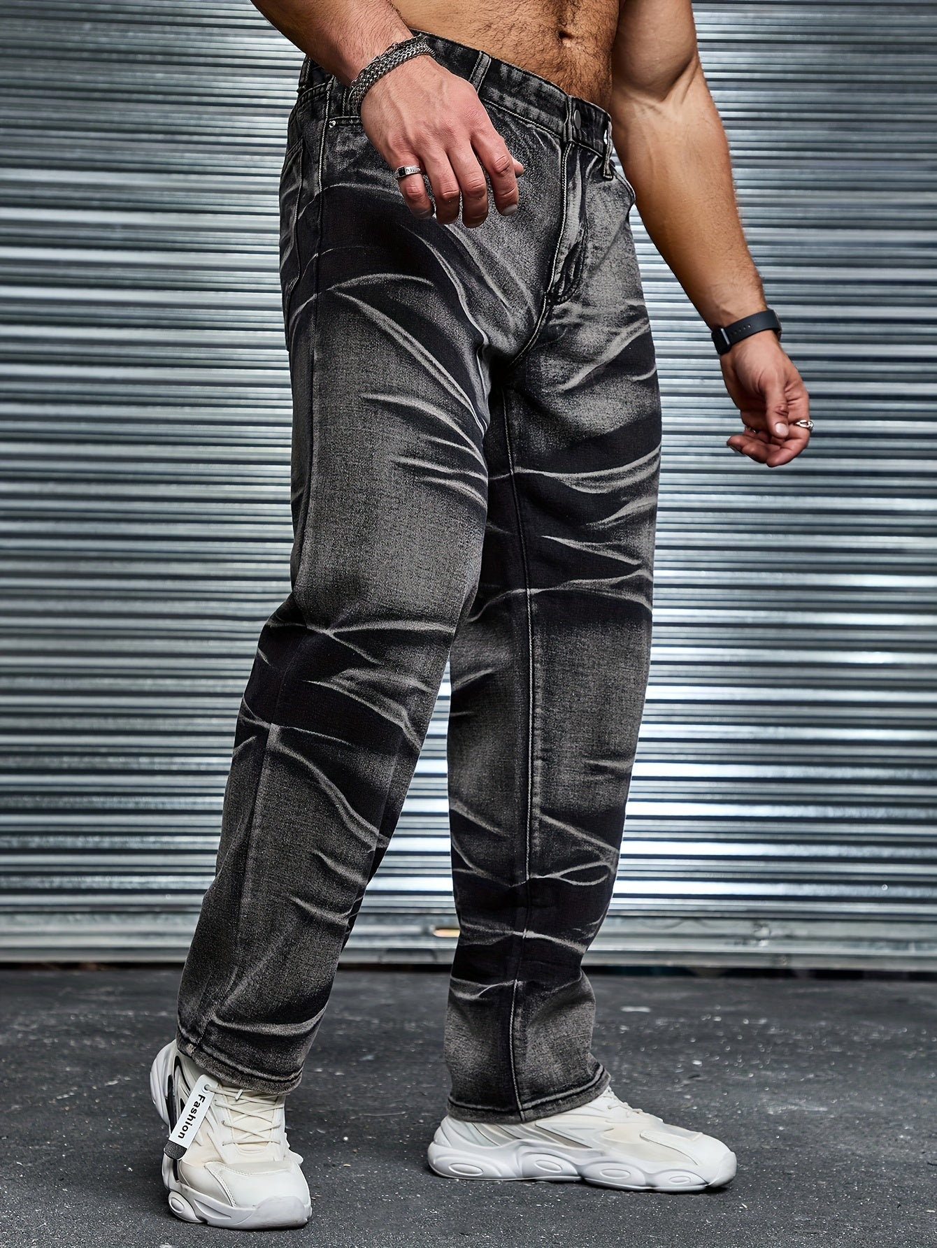 Men's Plus Size Tie Dye Denim Pants with Pockets Casual Cotton Blend Straight Leg