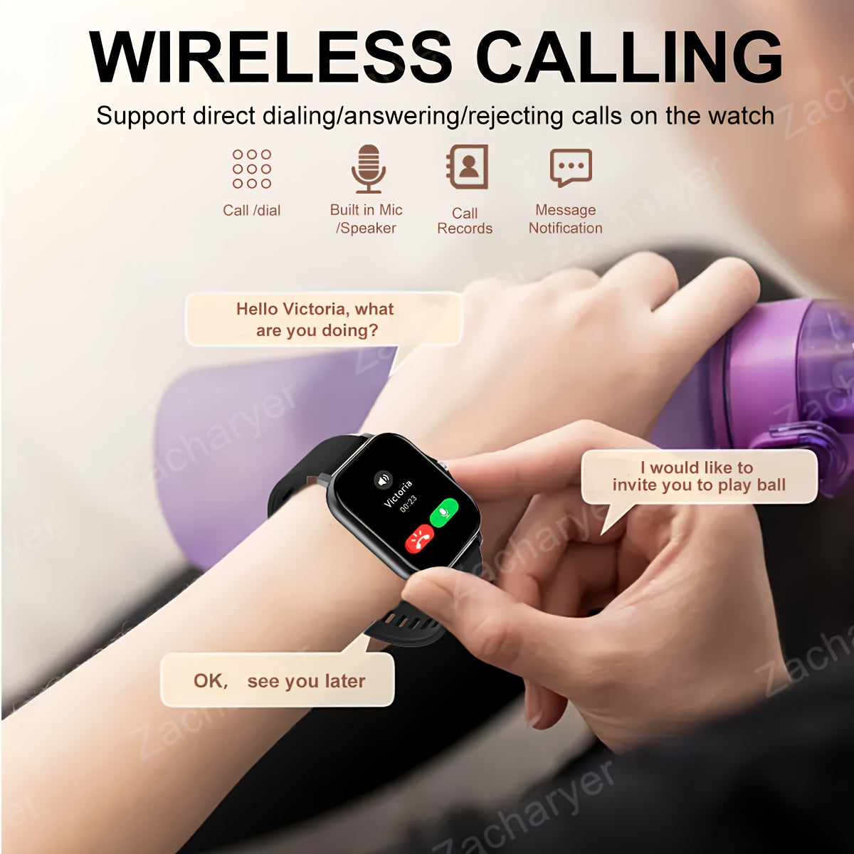 Wireless Smart Watch with Fitness Monitoring, Multi-Sport Tracker, Call Alerts, Long Battery Life, Compatible with iPhone and Android