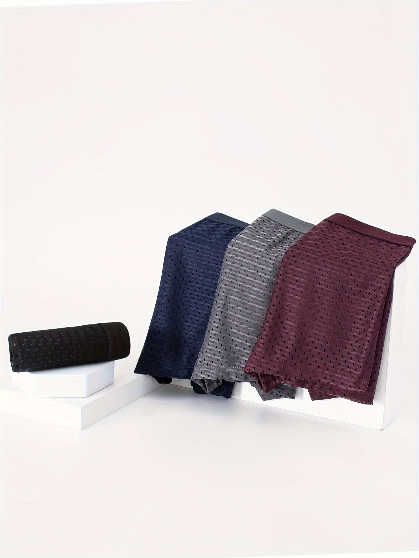 Men's Breathable Mesh Boxer Briefs 4 Pack Semi-Sheer Shortie Polyester Elastane