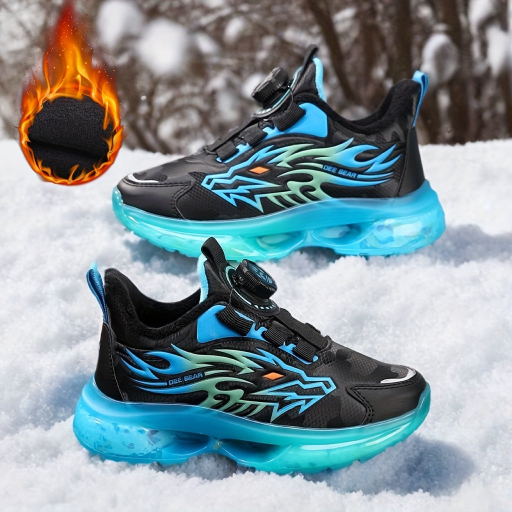 Boys Winter Athletic Sneakers Fleece Lined EVA Sole Flame Design
