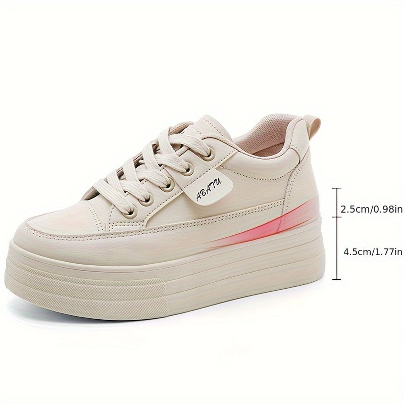 Women's High-Top Sneakers with Thick Platform Sole Beige Casual Lace-Up Shoes