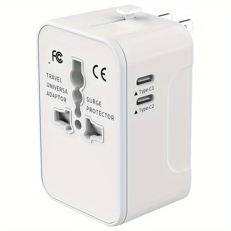Adaptador de viaje universal con puertos USB y Type-C para conversión de Europa y Reino Unido a EE. UU.
