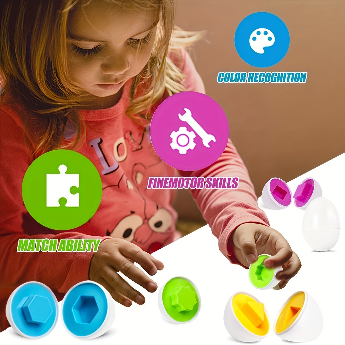Colorful 12-Piece Egg Shape Matching Puzzle Toy for Preschoolers Educational Fine Motor Skills
