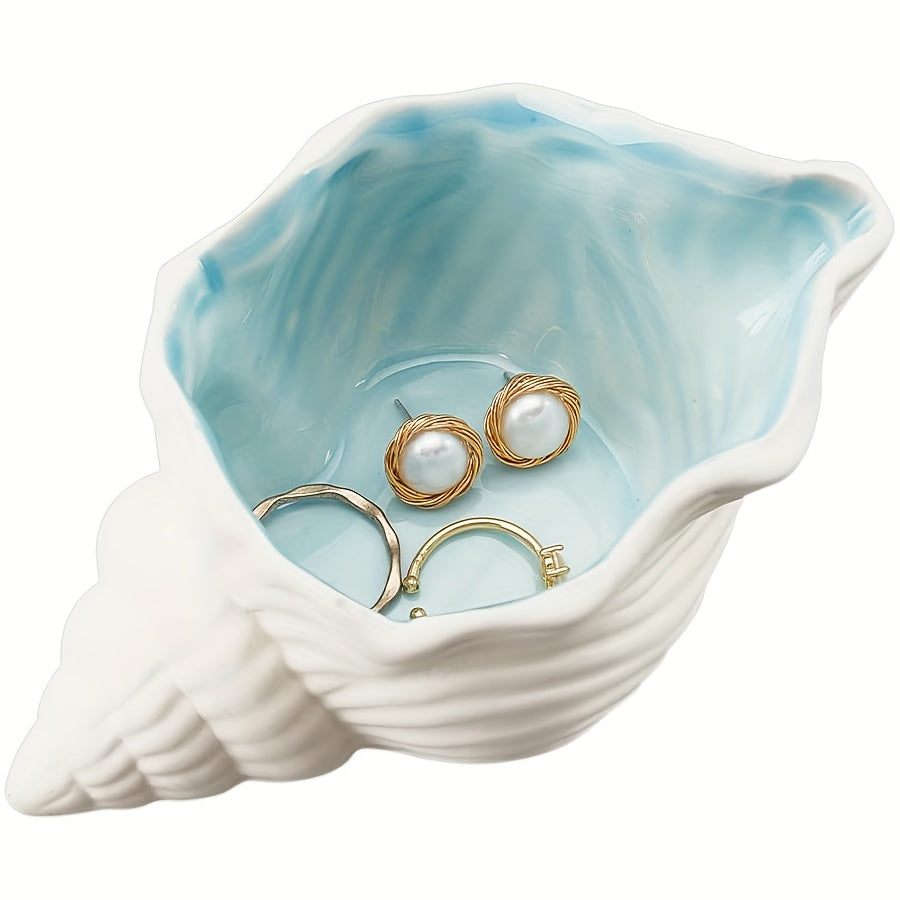 Conch Shaped Jewelry Tray with Ring and Earring Holder Organizer for Rings Bracelets Necklaces
