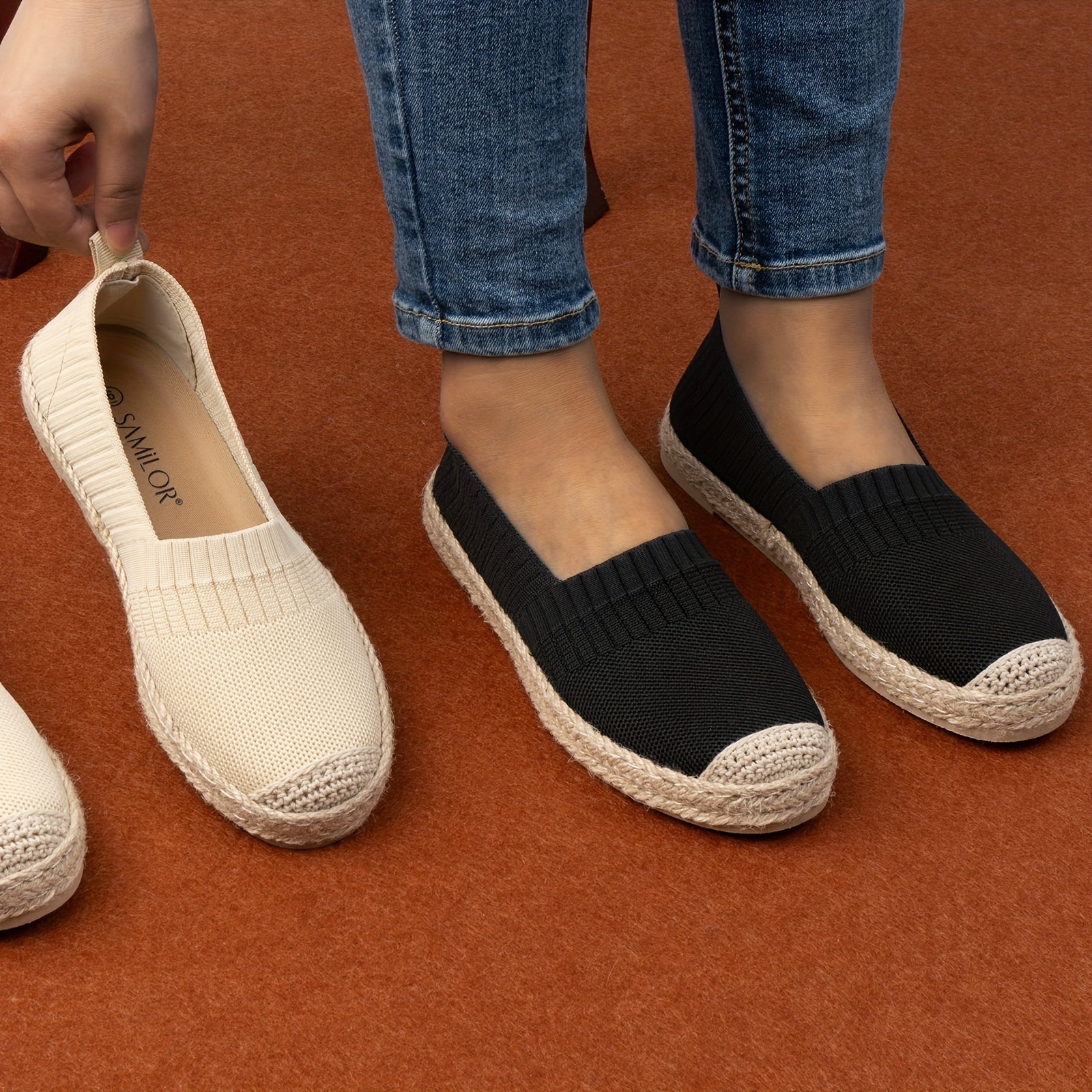 Women’s Linen Flats Breathable Knit Mary Jane Shoes for Travel and Everyday