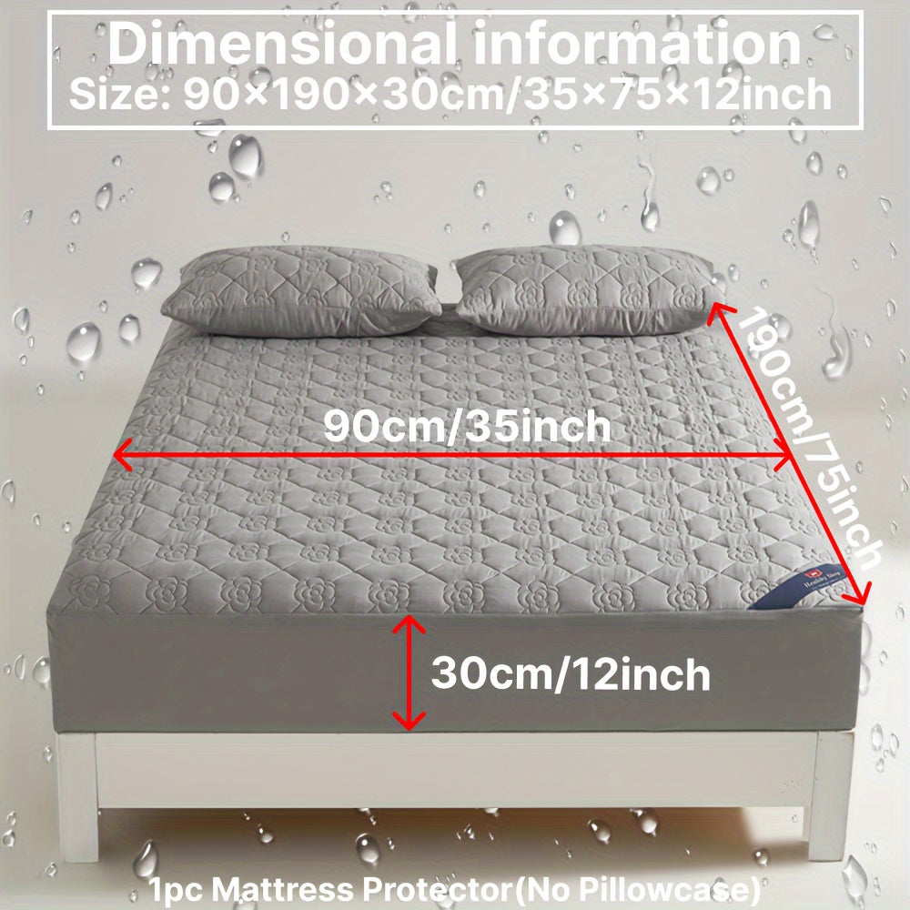 Protector de colchón impermeable con sábana ajustada, color verde azulado con estampado floral, acolchado, tecnología Soundwave, transpirable, poliéster