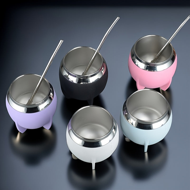 280ml Stainless Steel Yerba Mate Cup with Leather Strap and Double Wall Design