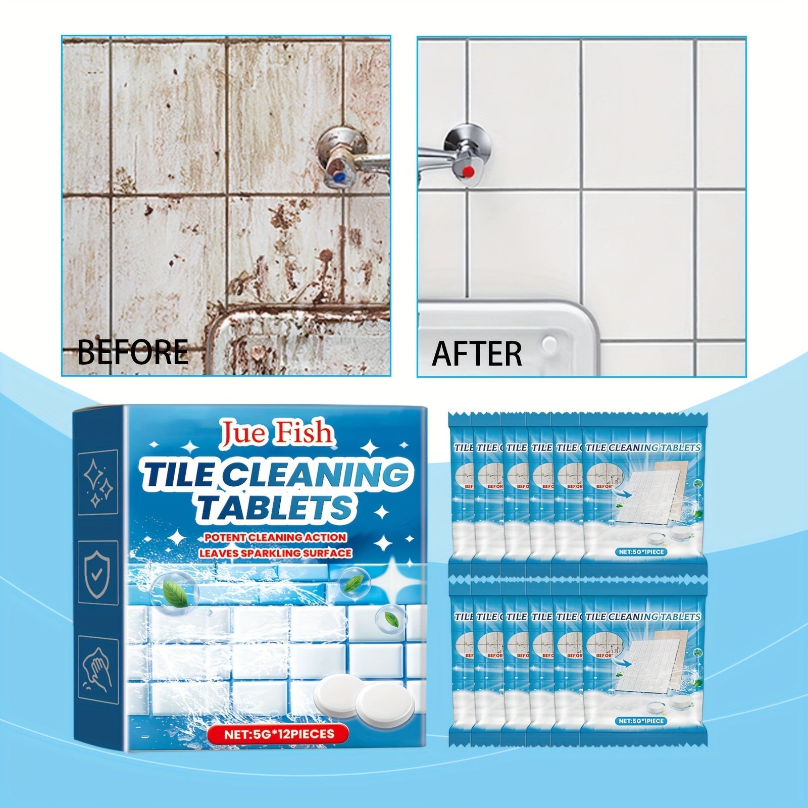 Effervescent Tile Cleaning Tablets for Home Kitchen Bathroom Walls