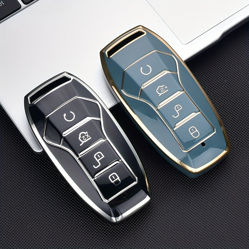 Car Key Fob Cover TPU Silicone 4-Button Remote Key Case with Keychain