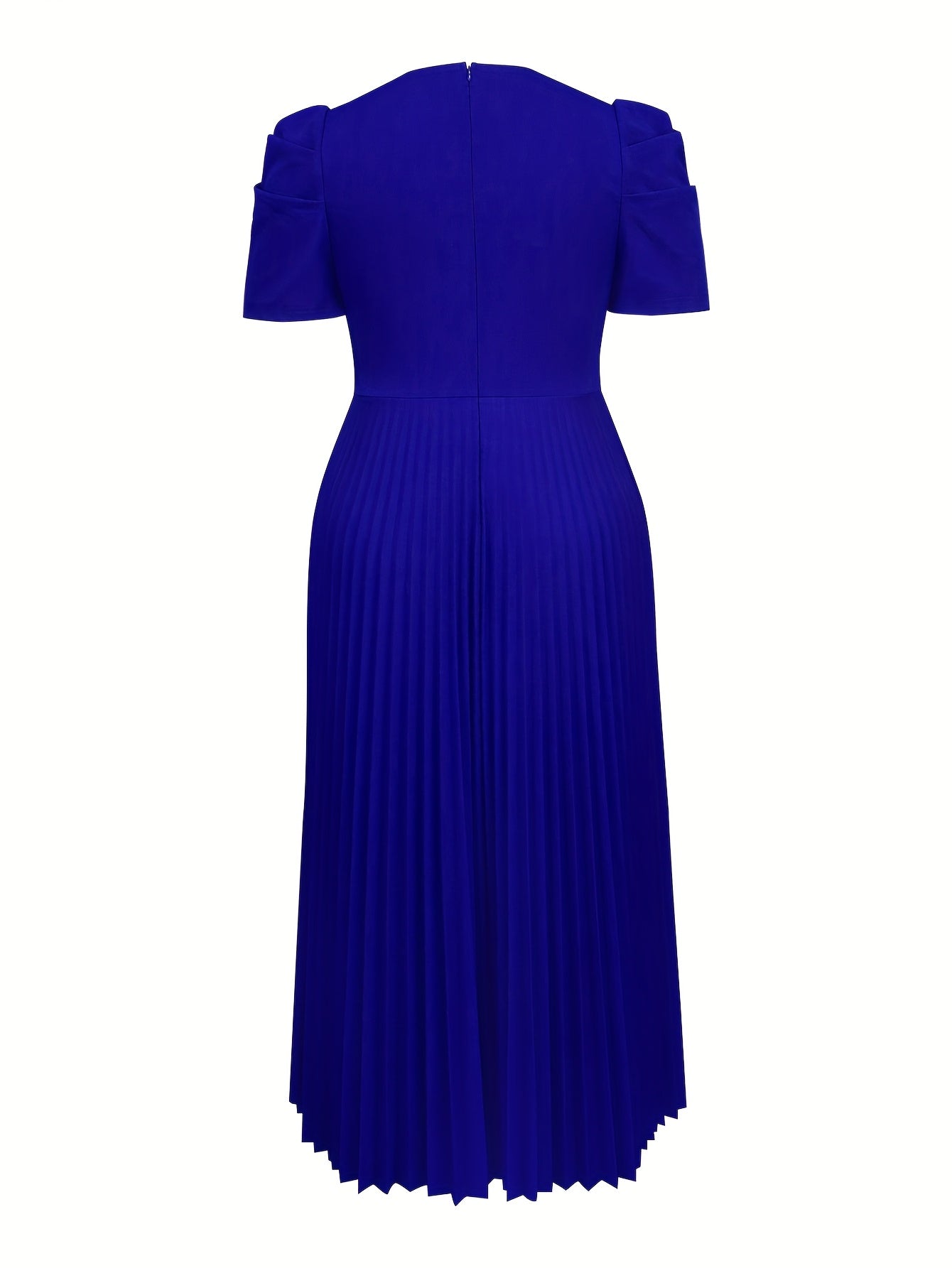 Women's Blue Beaded Rhinestone V-Neck Evening Dress Midi A-Line Party Gown