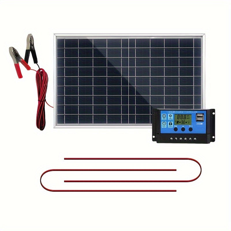 Portable Solar Panel Kit with Controller 12V-24V USB Charger for Camping Hiking Boat