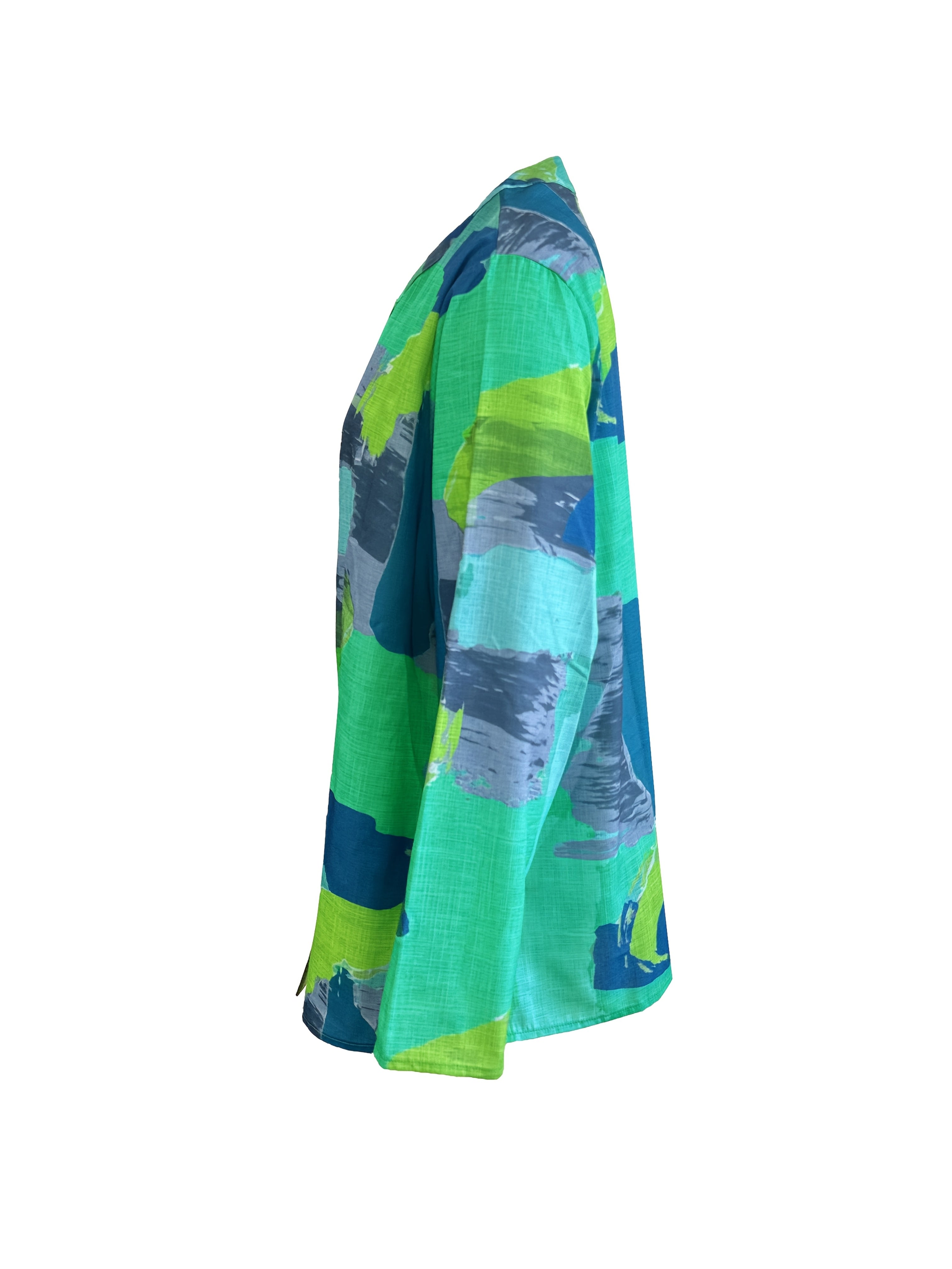 Plus Size Color Block Blouse Polyester Spandex Long Sleeve Shirt for Women