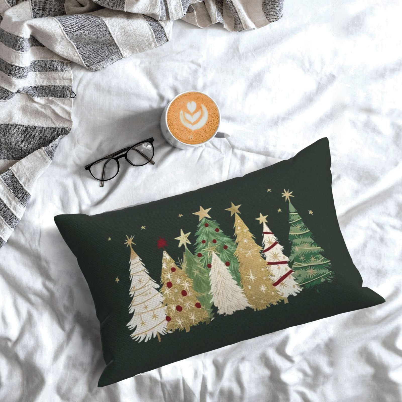 Christmas Pillow Covers Set 2 Green Polyester 50x30cm Sofa Cushion Decor