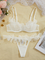 Mesh kamarlik ichki kiyim to'plami, spaghetti tasmalari bilan, bra va ichki kiyimni o'z ichiga oladi, ayollar uchun jozibali kiyim.