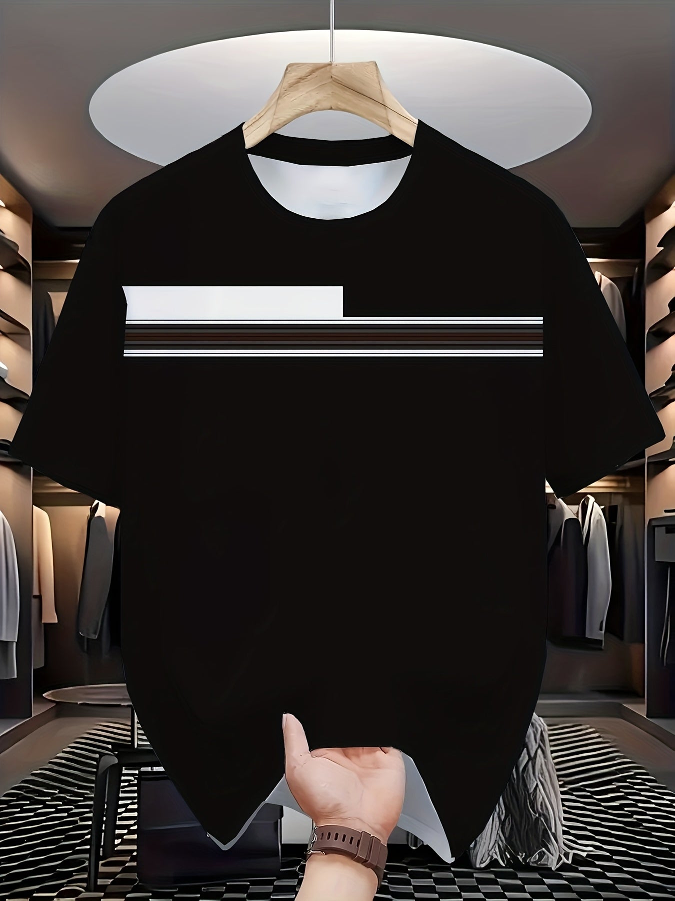 Men's Casual Outfit Polyester Color-Blocked Short-Sleeve T-Shirt and Drawstring Pants Plus Size