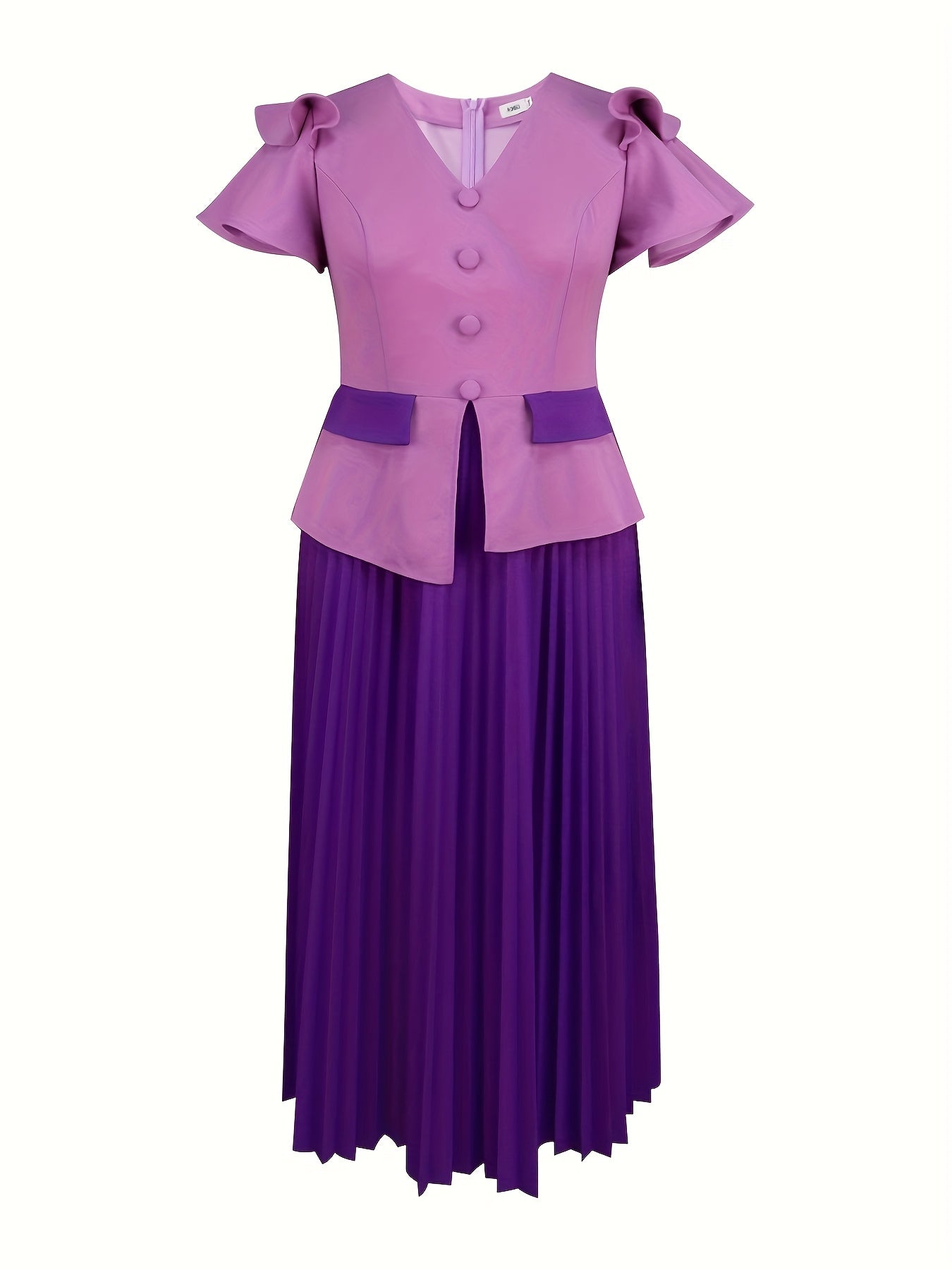 Plus Size Women's Elegant Pleated A-Line Party Dress Color Block