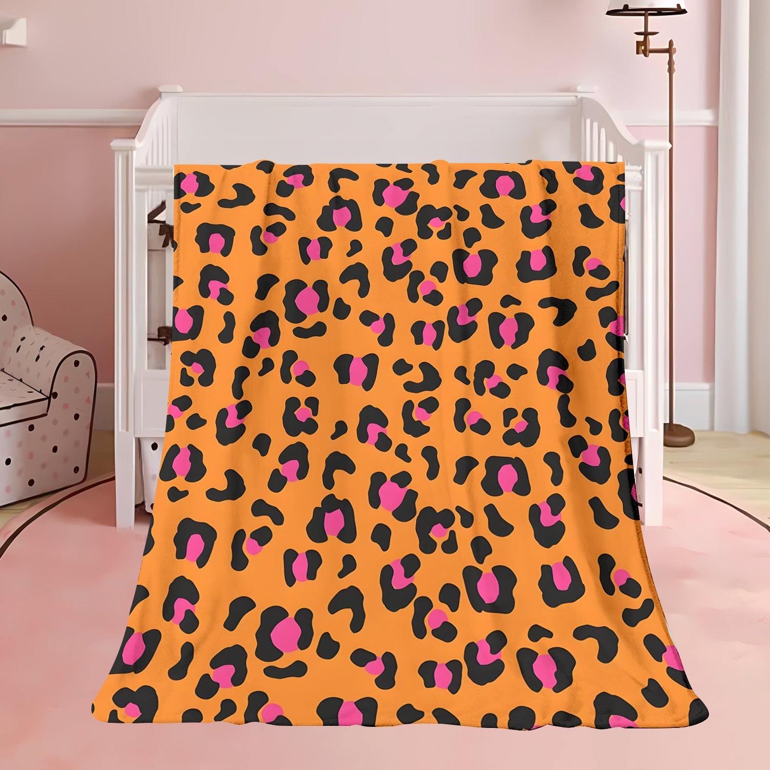 Cozy Flannel Fleece Blanket with Digital Orange Leopard Print for All Seasons