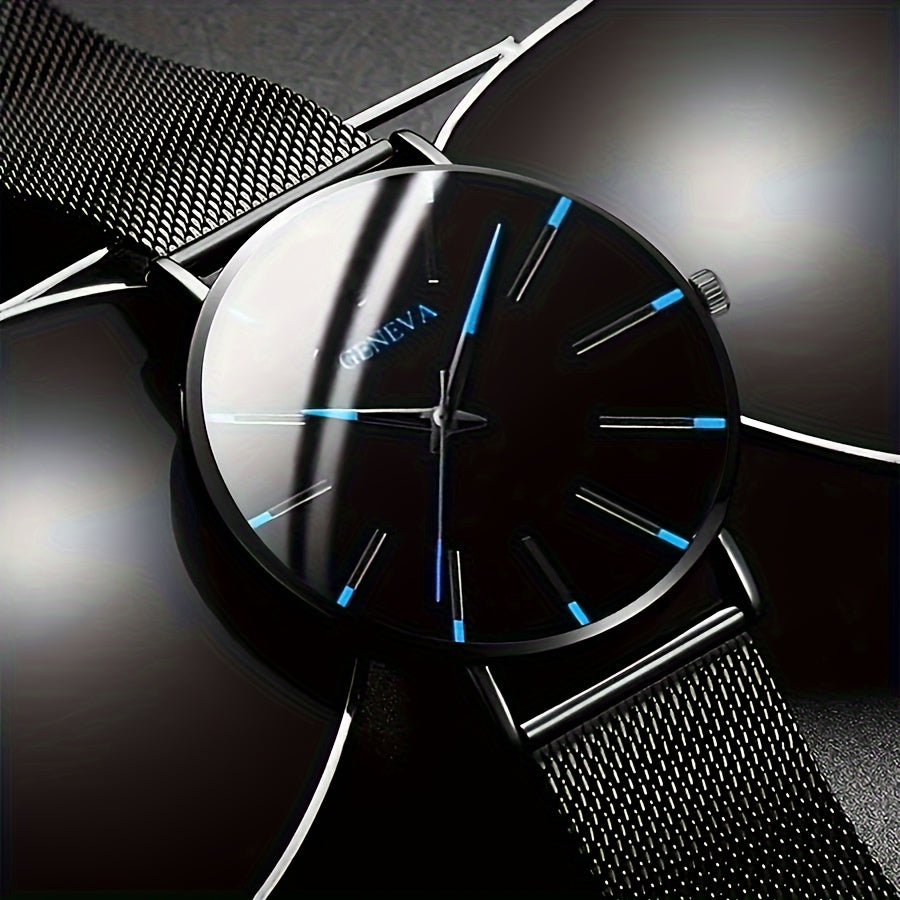 Unisex Quartz Watch and Silver Bracelet Set for Casual Wear