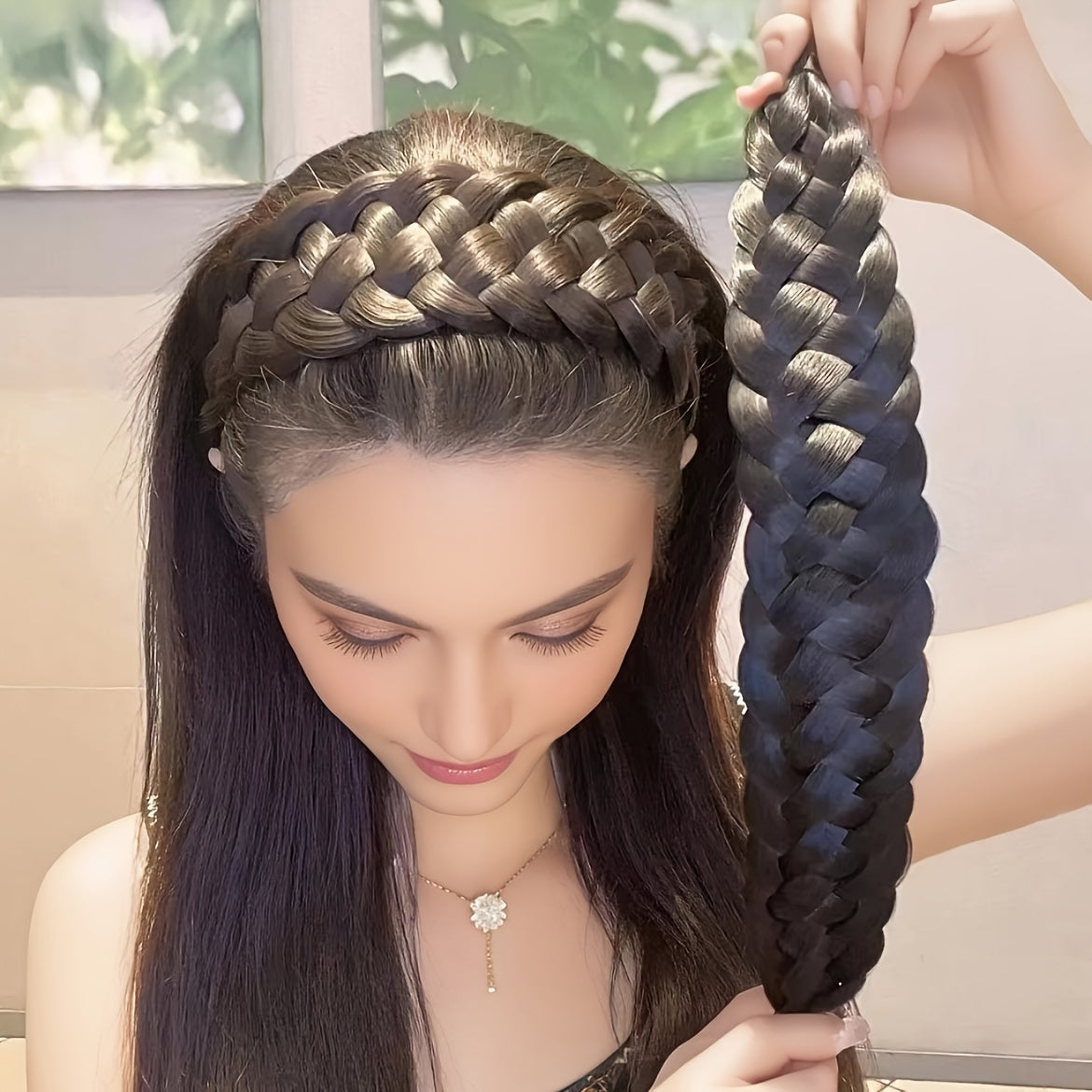 Vintage-Inspired Fishbone Braid Headband Wide Hair Accessory Black Brown