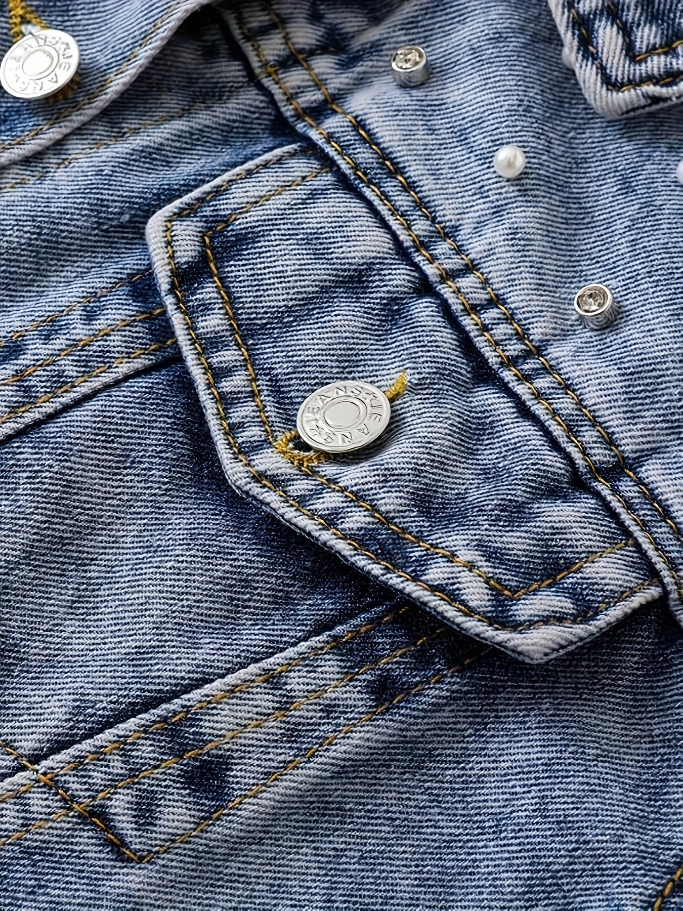 Women's Denim Jacket With Pearls Spring Autumn Street Style