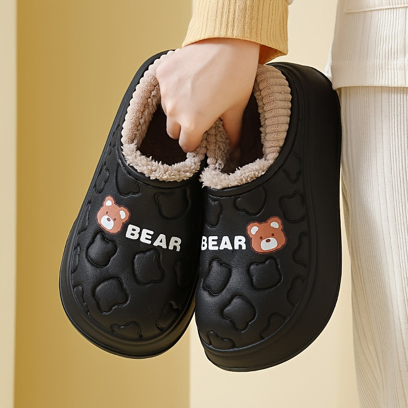 Ayollar uchun Slip-On ayiq shlyapchalari ichki va tashqi foydalanish uchun, yopishmaydigan EVA, bej va qora