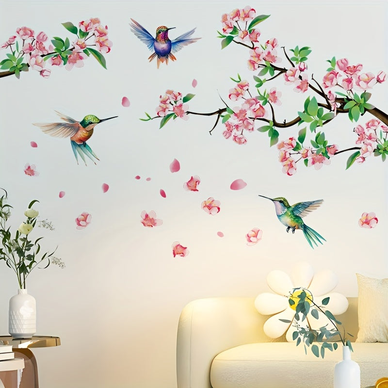 Hummingbird and Cherry Blossom Wall Sticker PVC for Bedroom and Living Room