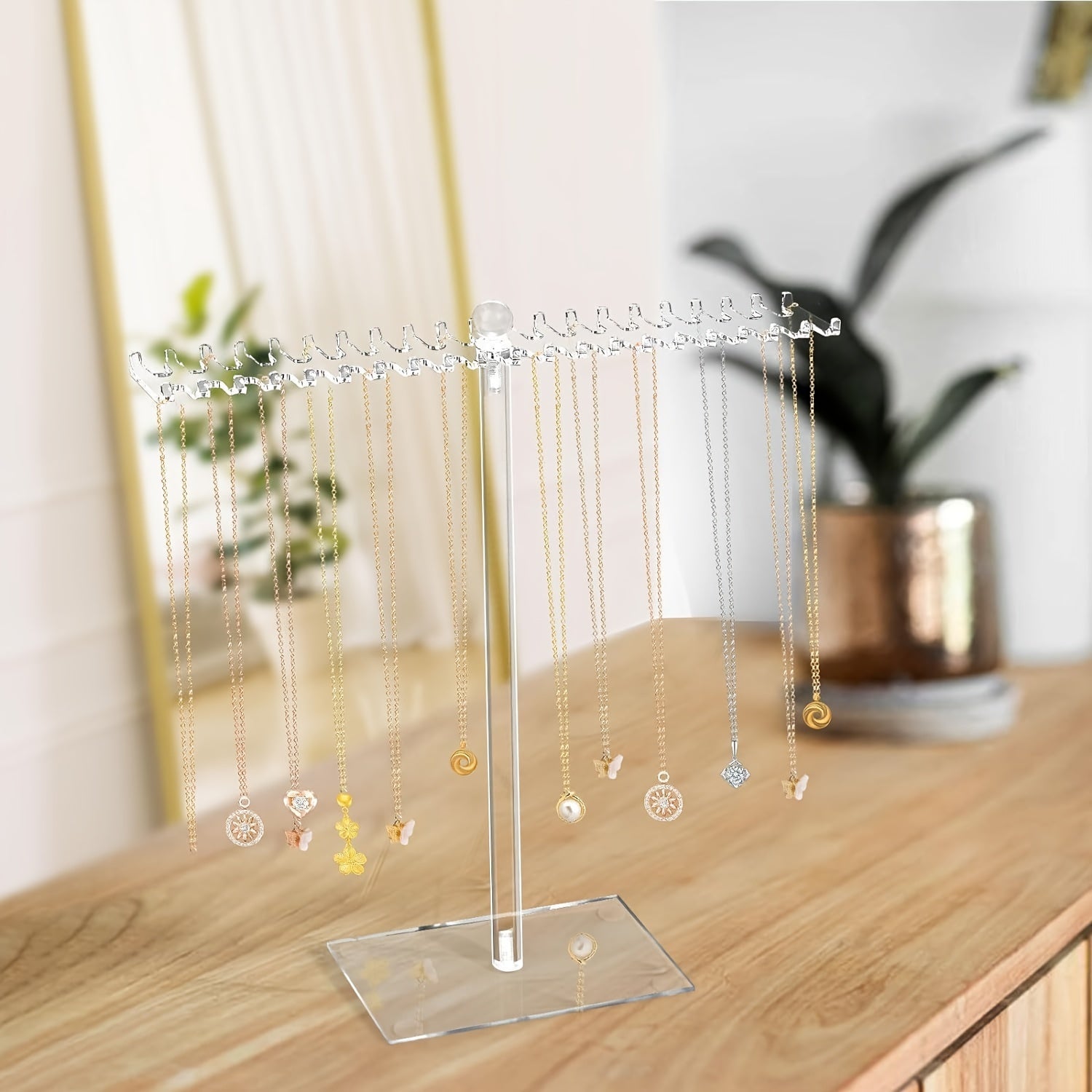 Acrylic Necklace Display Stand with Double-Sided Hooks Transparent Organizer for Jewelry